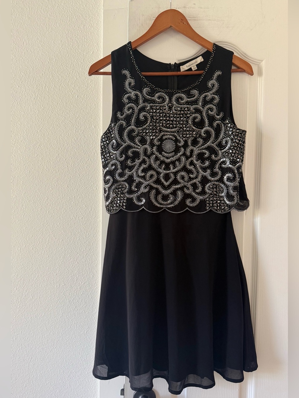 Francesca’s Black Beaded Sequin Cocktail Dress Size M Fit & Flare